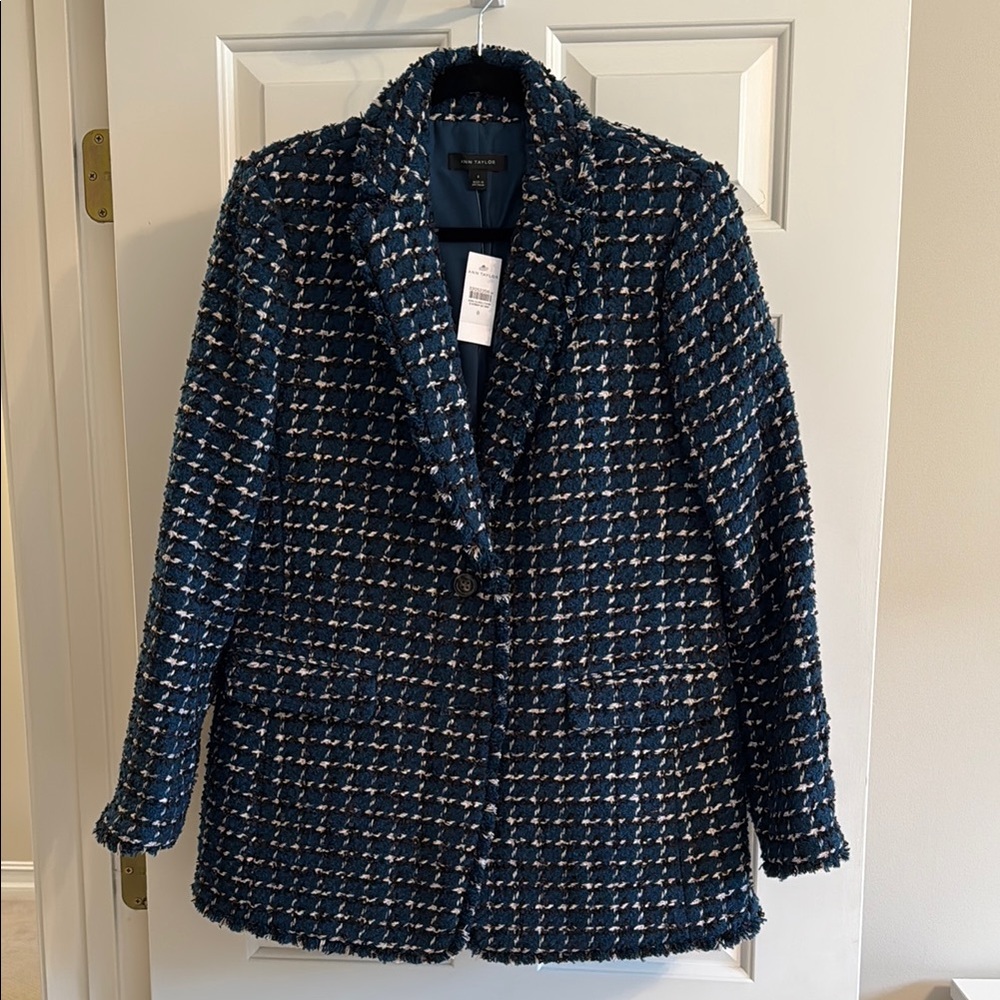 Ann Taylor Blue and White Tweed Suit Jacket NWT